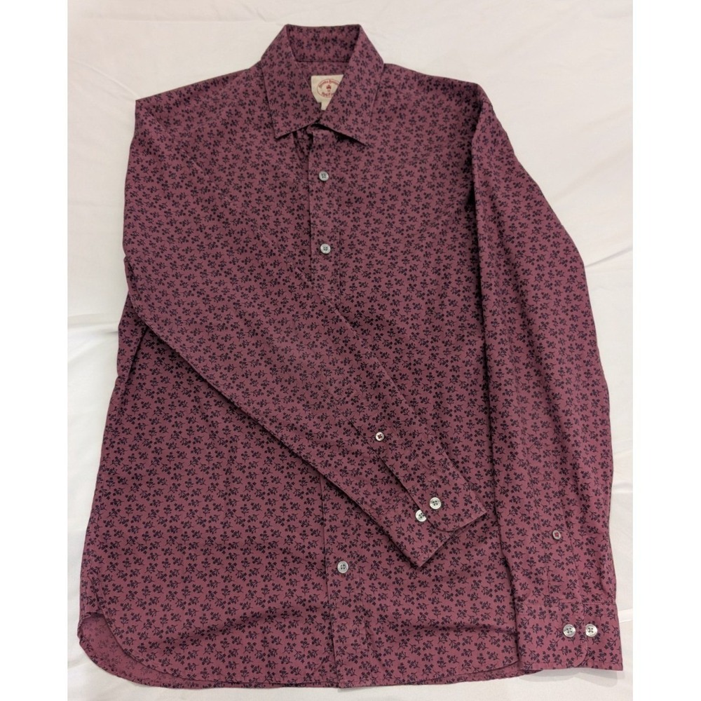 Brooks Brothers Red Fleece Shirt Mens Small Burgundy Floral Long Sleeve Slim Fit